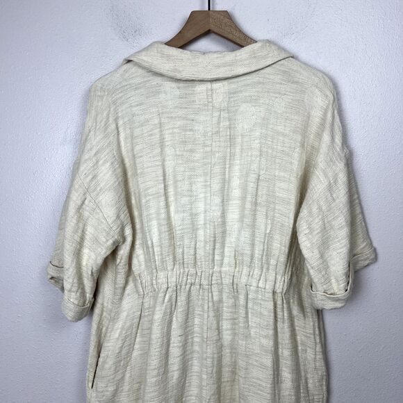 AMENTE Lagenlook Midi Dress Size M/L Linen Cotton Oatmeal Beige Relaxed Pockets - Picture 10 of 11